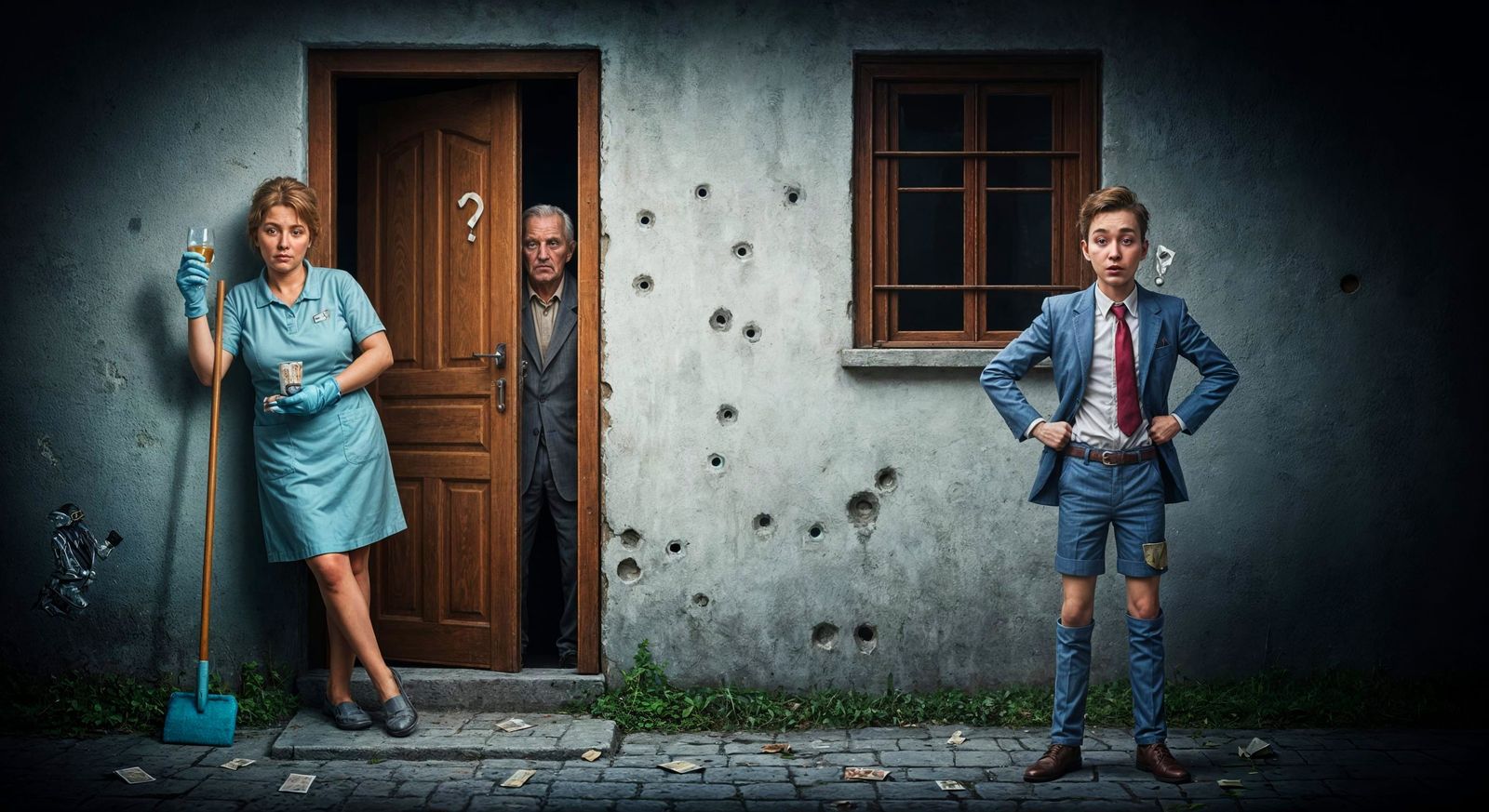 Drunk Cleaning Lady in Bosnian Village Photo