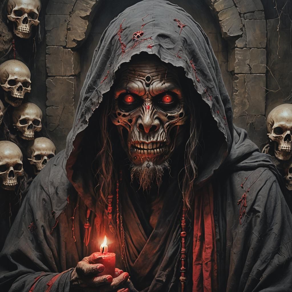 Mysterious Korean Aghori in Dark Surrealism Style