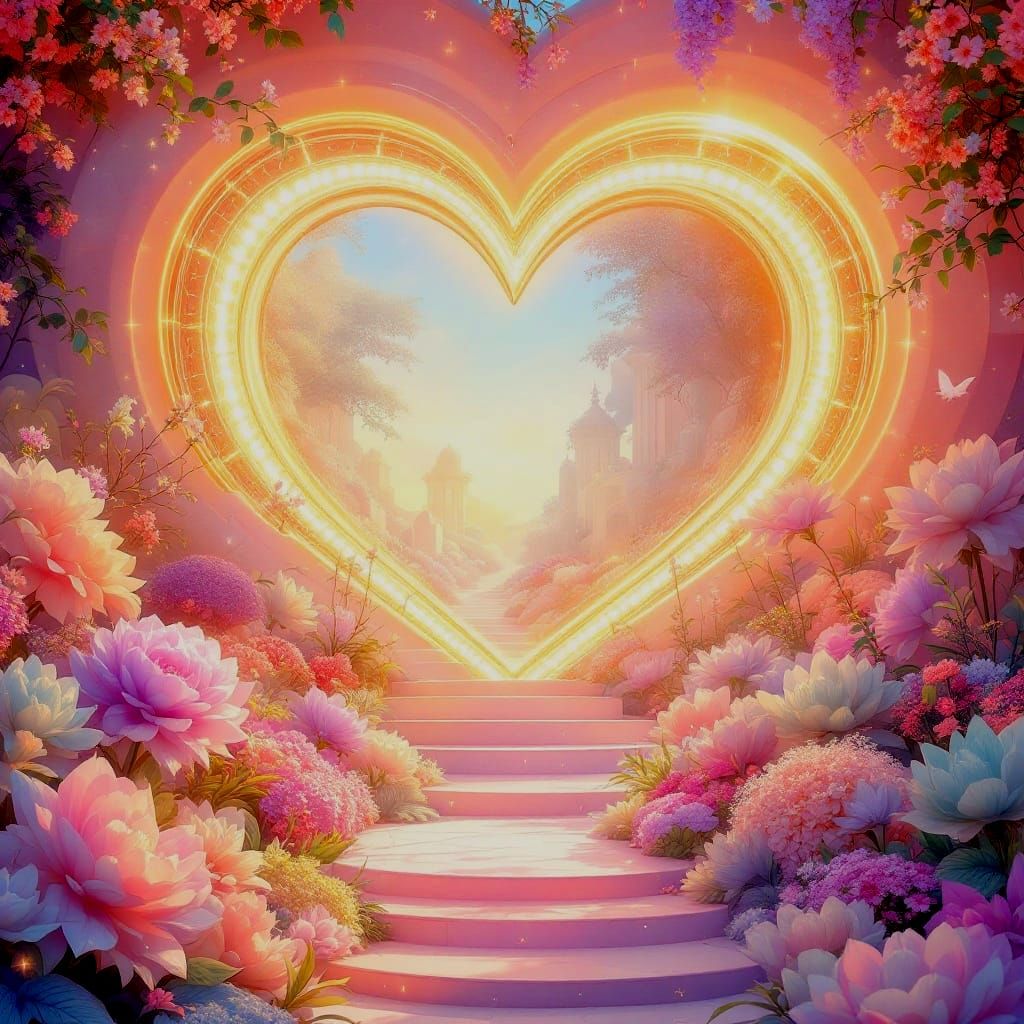 Golden Heart Portal to Serene Pink Paradise