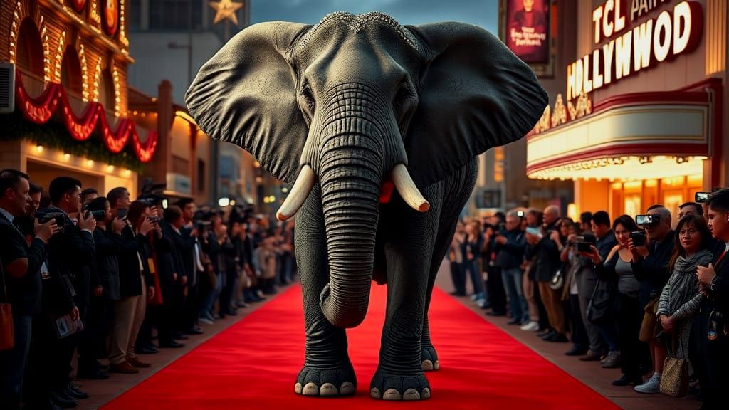 Glamorous African Elephant on Hollywood Red Carpet
