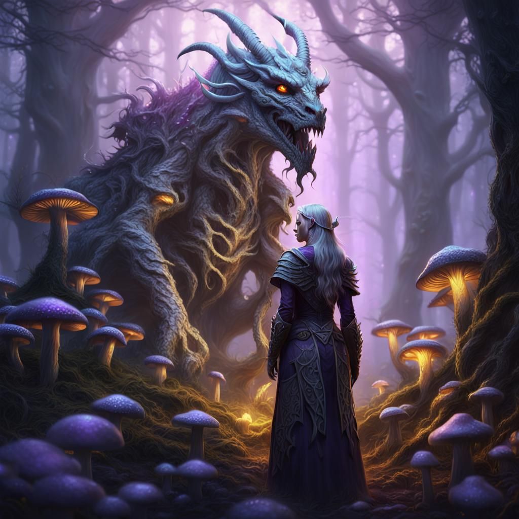 Mystical Forest Dragonborn Druid in Art Nouveau Style