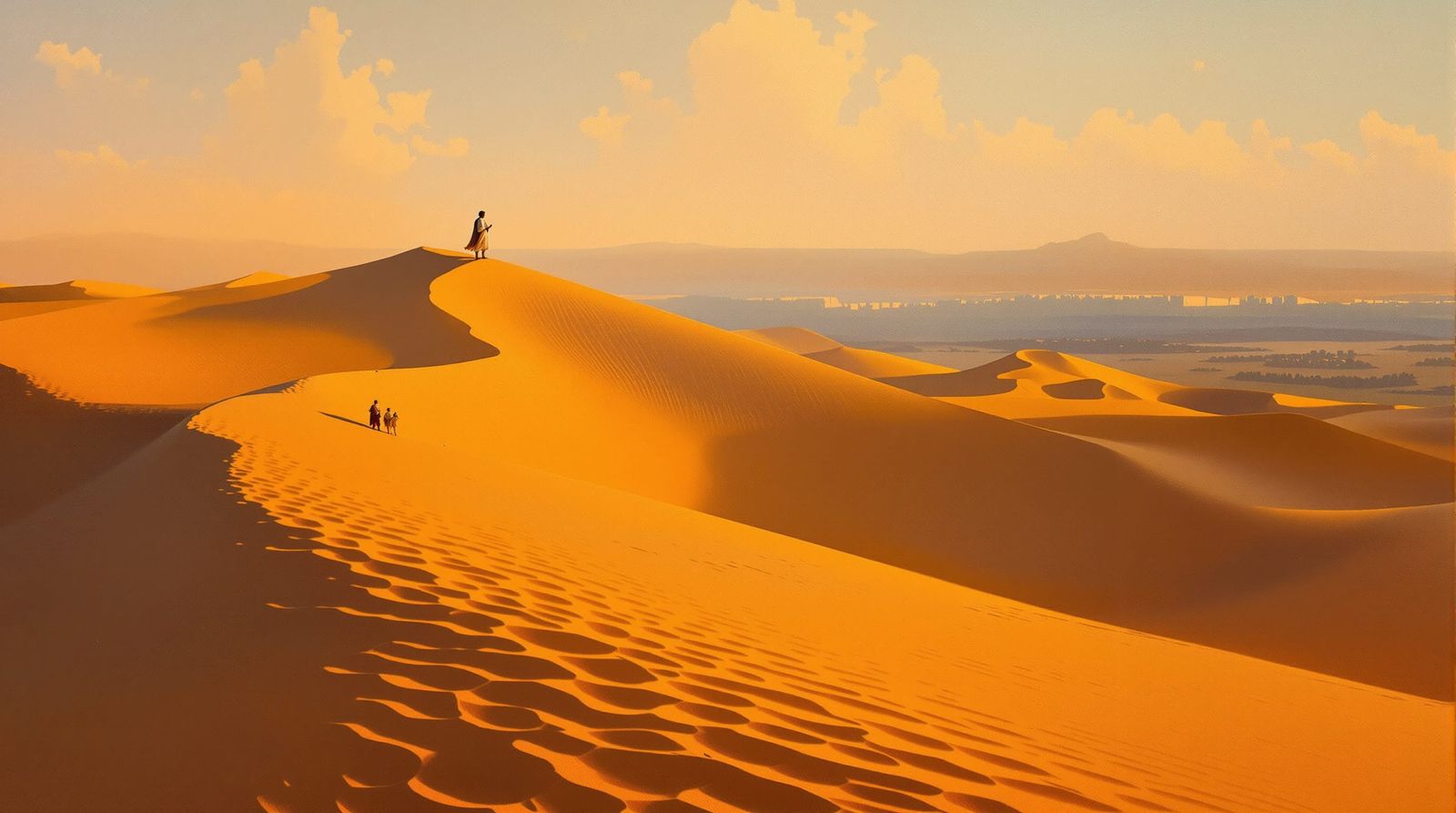 Ibn Battuta Explorer in Golden Hour Desert Oil Painting