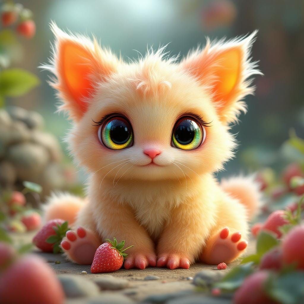 Fluffy Multicolored Mythical Creature in Detailed Matte Pain...