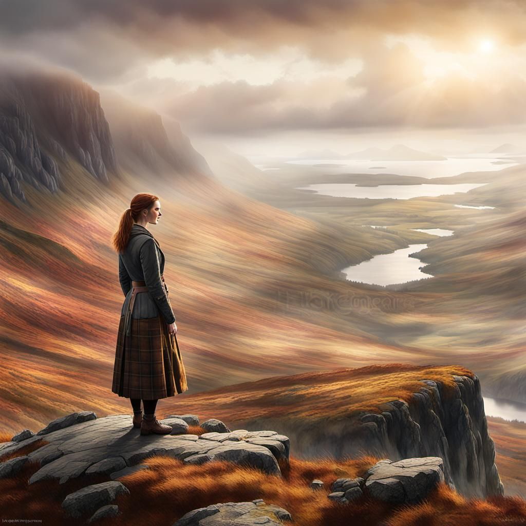 Highland Lady in Scottish Romanticism Watercolour Style