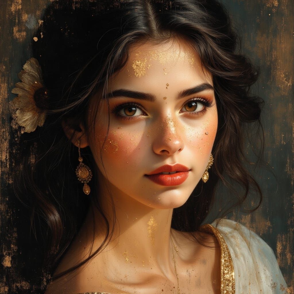 South Indian Goddess Portrait in Divine Oil Style