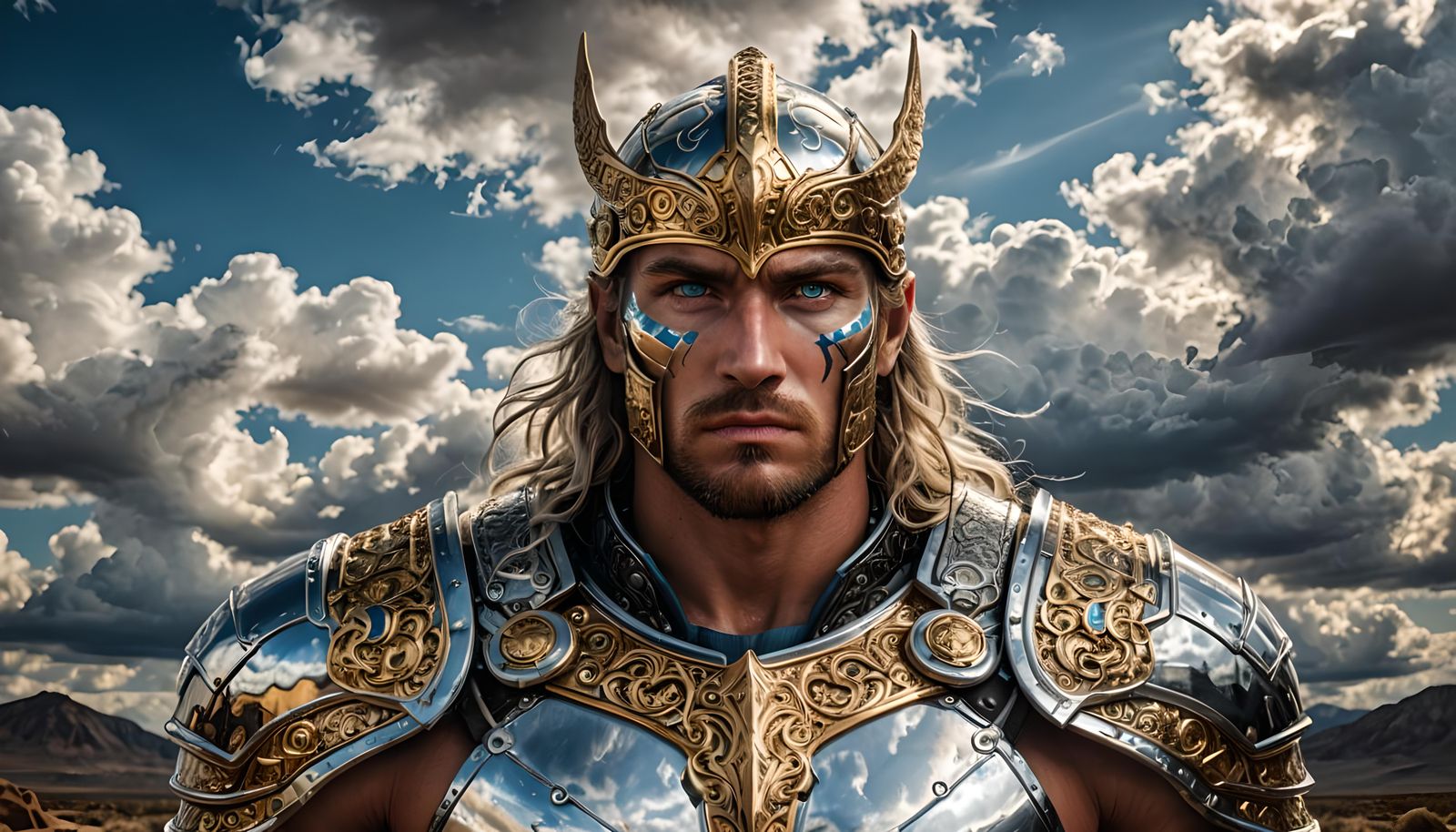 Chrome and Gold Warrior with Blue Eyes