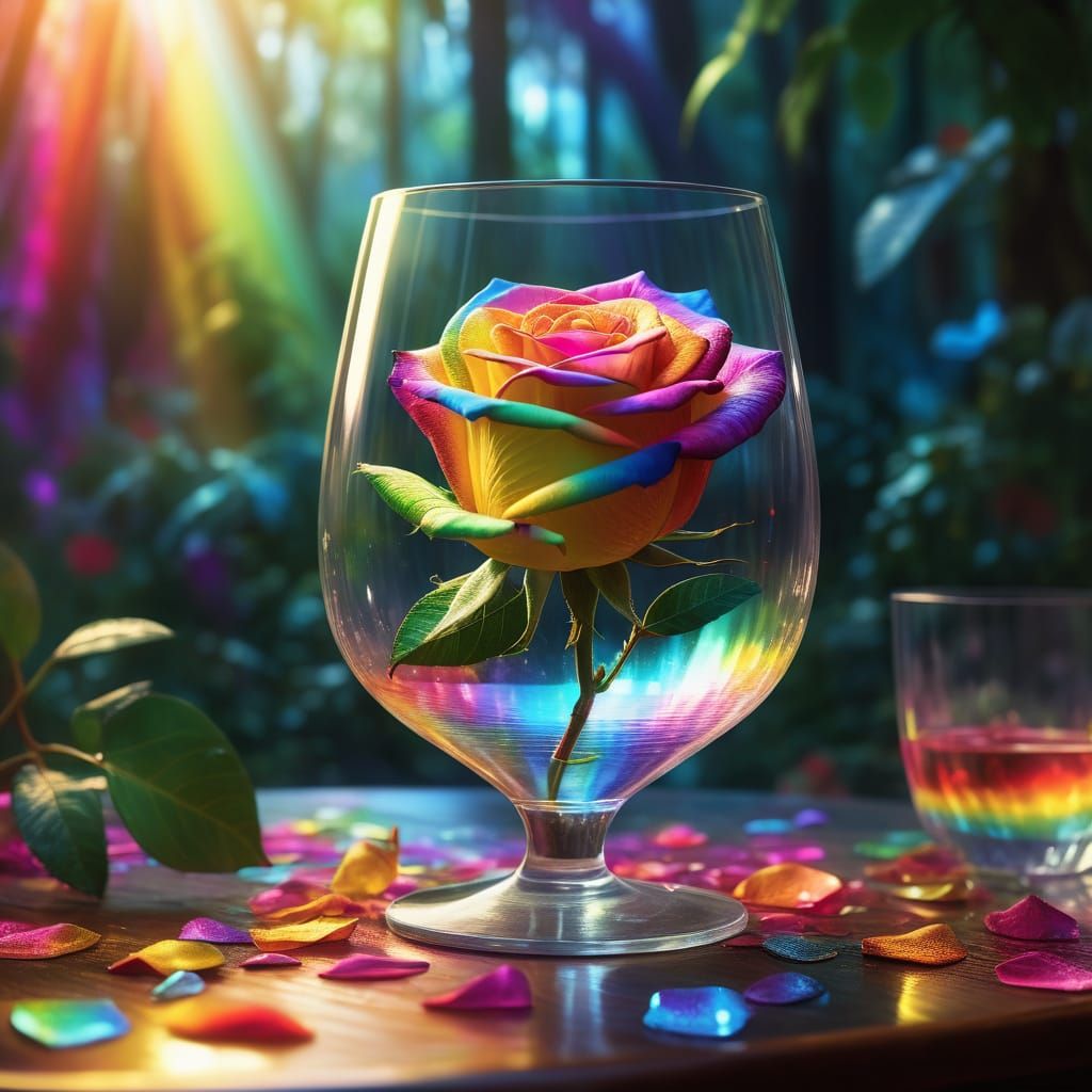 Prismatic Glass Rose in Jungle, Digital Art