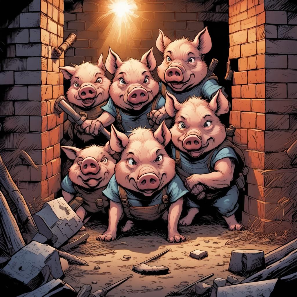 Three Little Pigs Defend Brick House