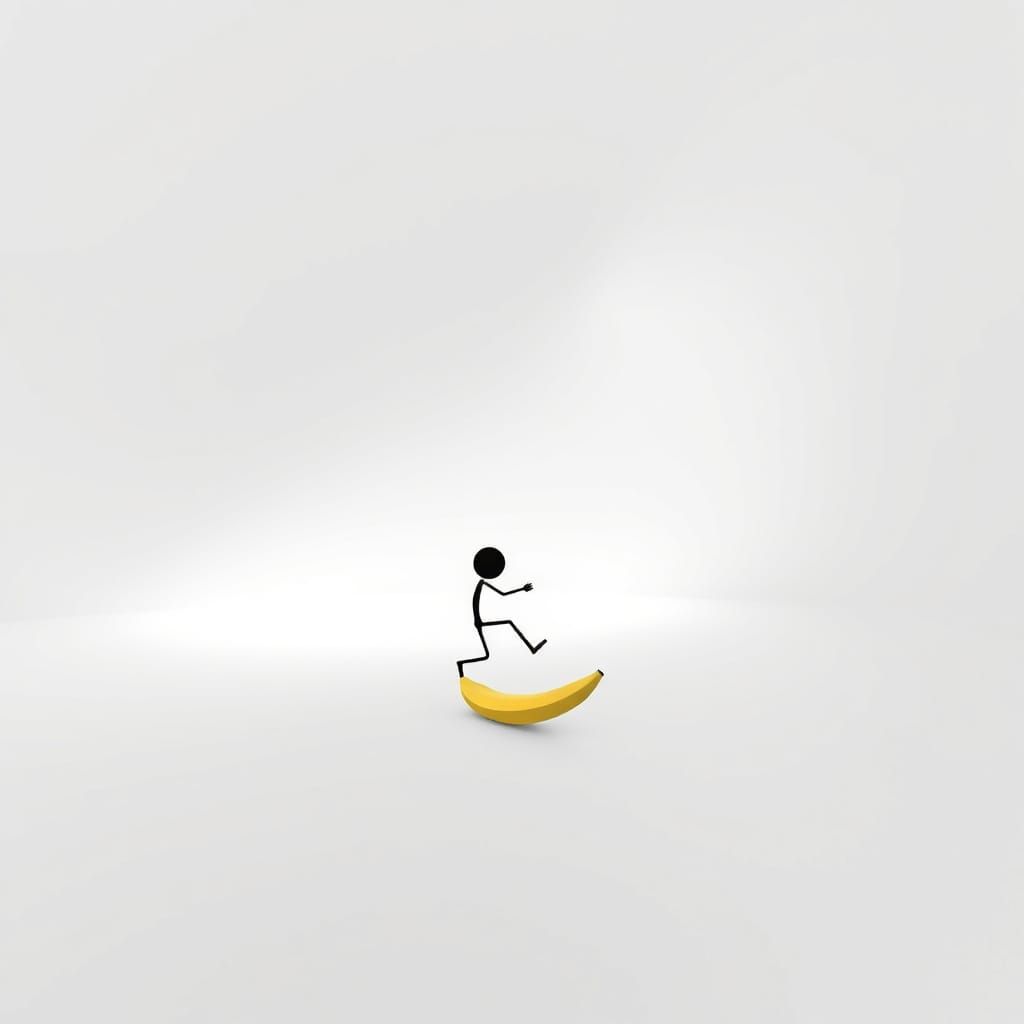 Stick Figure in White Infinity Room Slippery Banana Peel