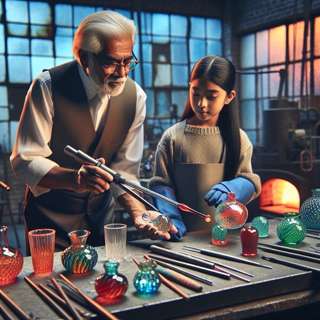 Glassblowing Master Teaches Apprentice the Art