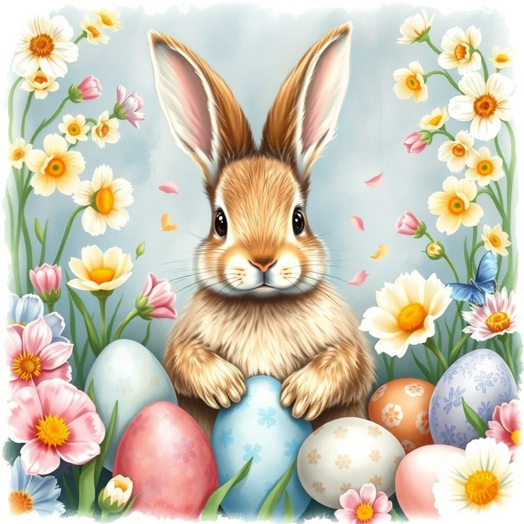 Easter Bunny in Whimsical Watercolor Wonderland