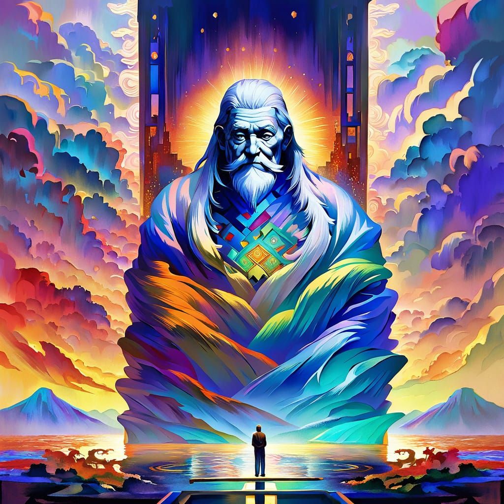 Elder Dende Contemplates Kami's Lookout in Vibrant Oil Paint...