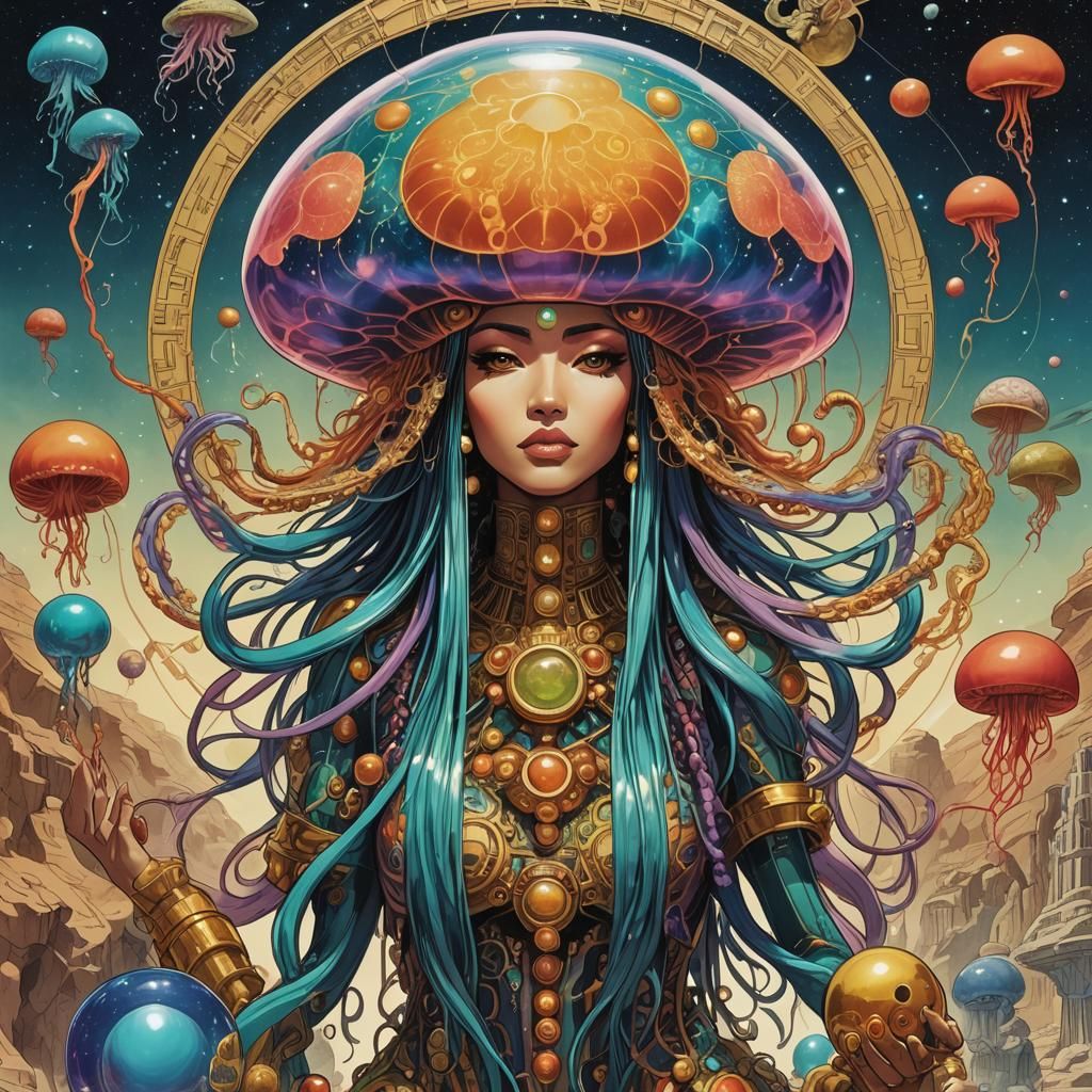 Cosmic Characters Await Rival Archon in Sci-Fi Mystical Scen...