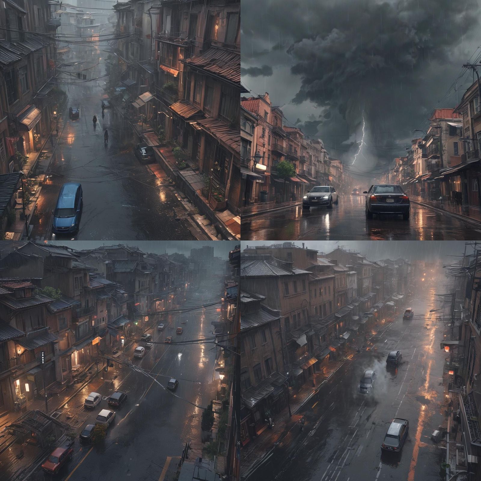 City Storm with Tornadoes and Lightning in Anime Style