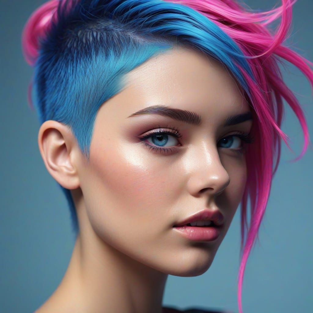 Woman with Unusual Hairstyle in Vibrant Digital Art