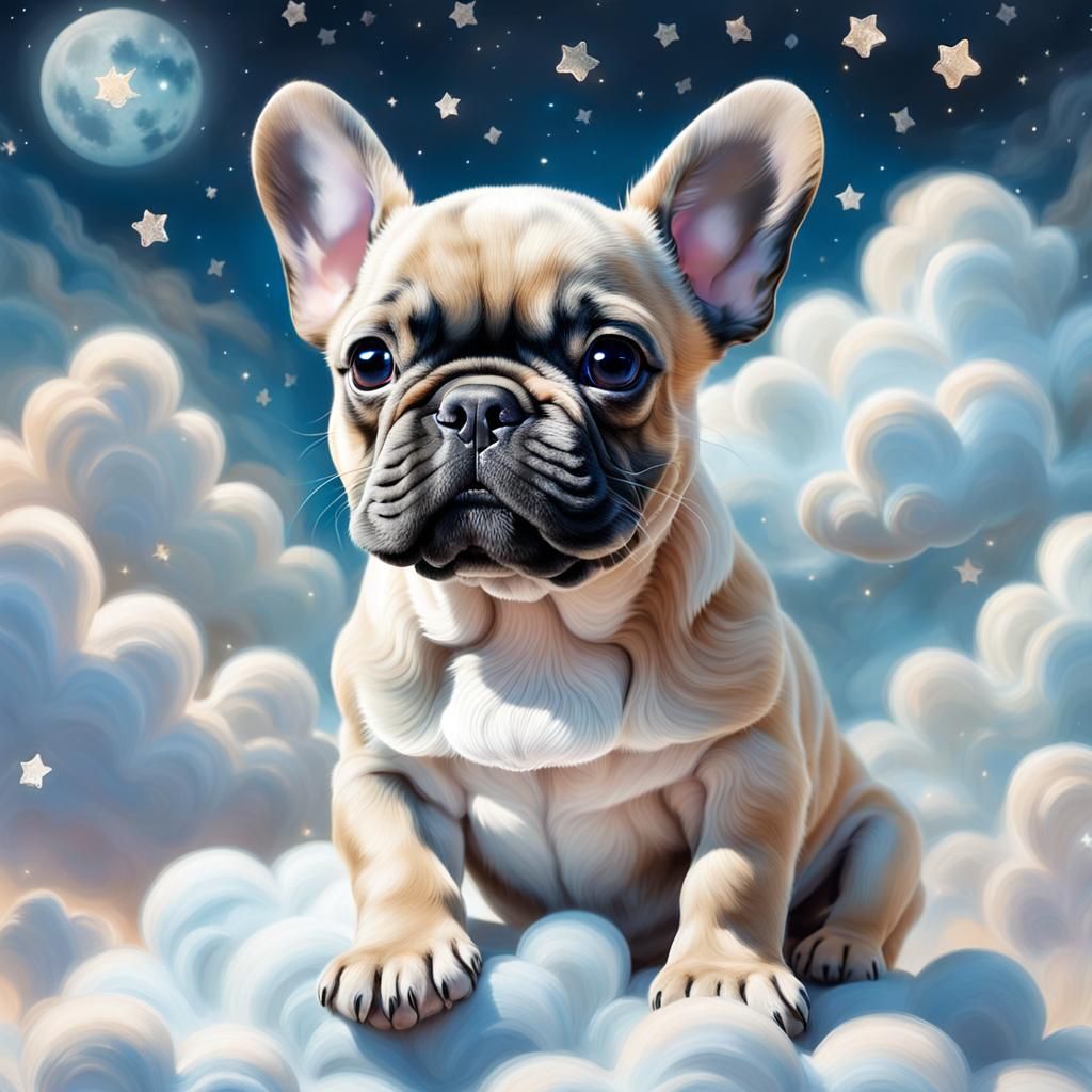 Whimsical Romanticism. Close-up.blue fawn  Baby French Bulld...