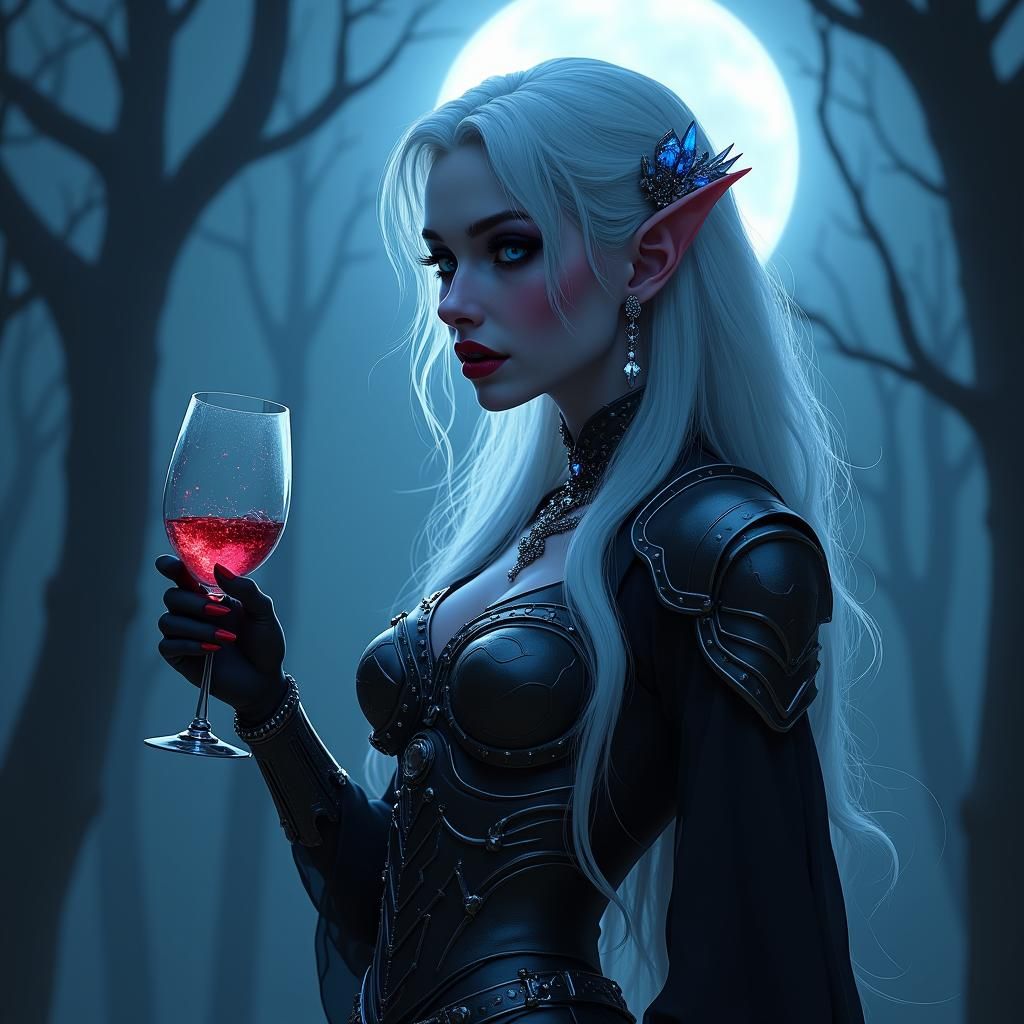 Vampire Woman in Silver Armor, Dark Fantasy Art