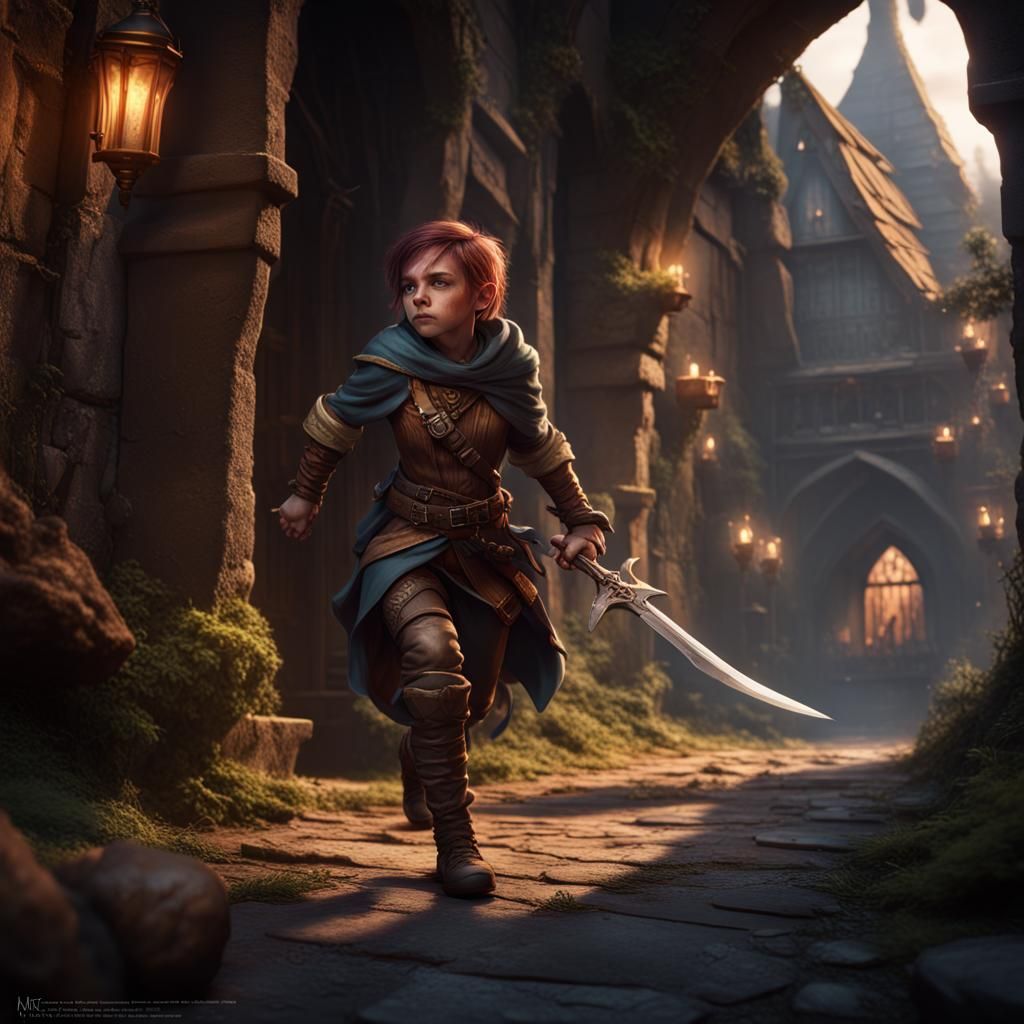 Halfling Thief in Dark Alley: Fantasy Concept Art