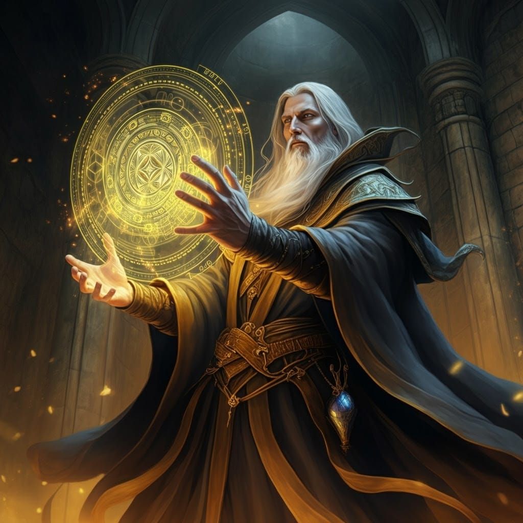Ethereal Wizard Conjures Celestial Geometry in Ancient Castl...