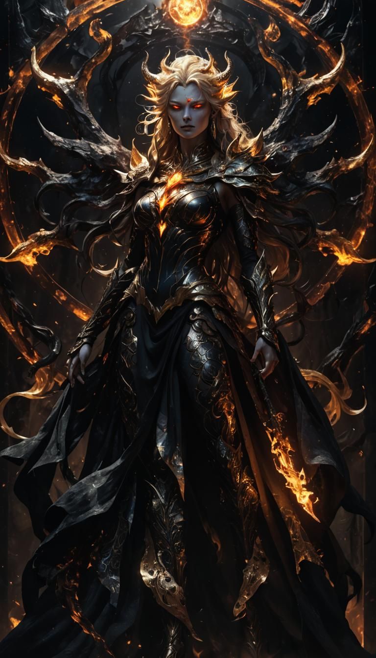 Radiant Sun Demoness in Biomechanical Art Style