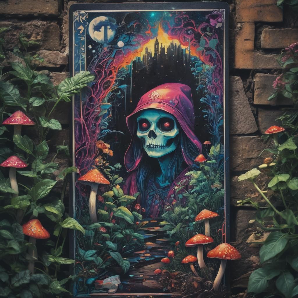 Vibrant Psychedelic Horror Graffiti in Close-Up