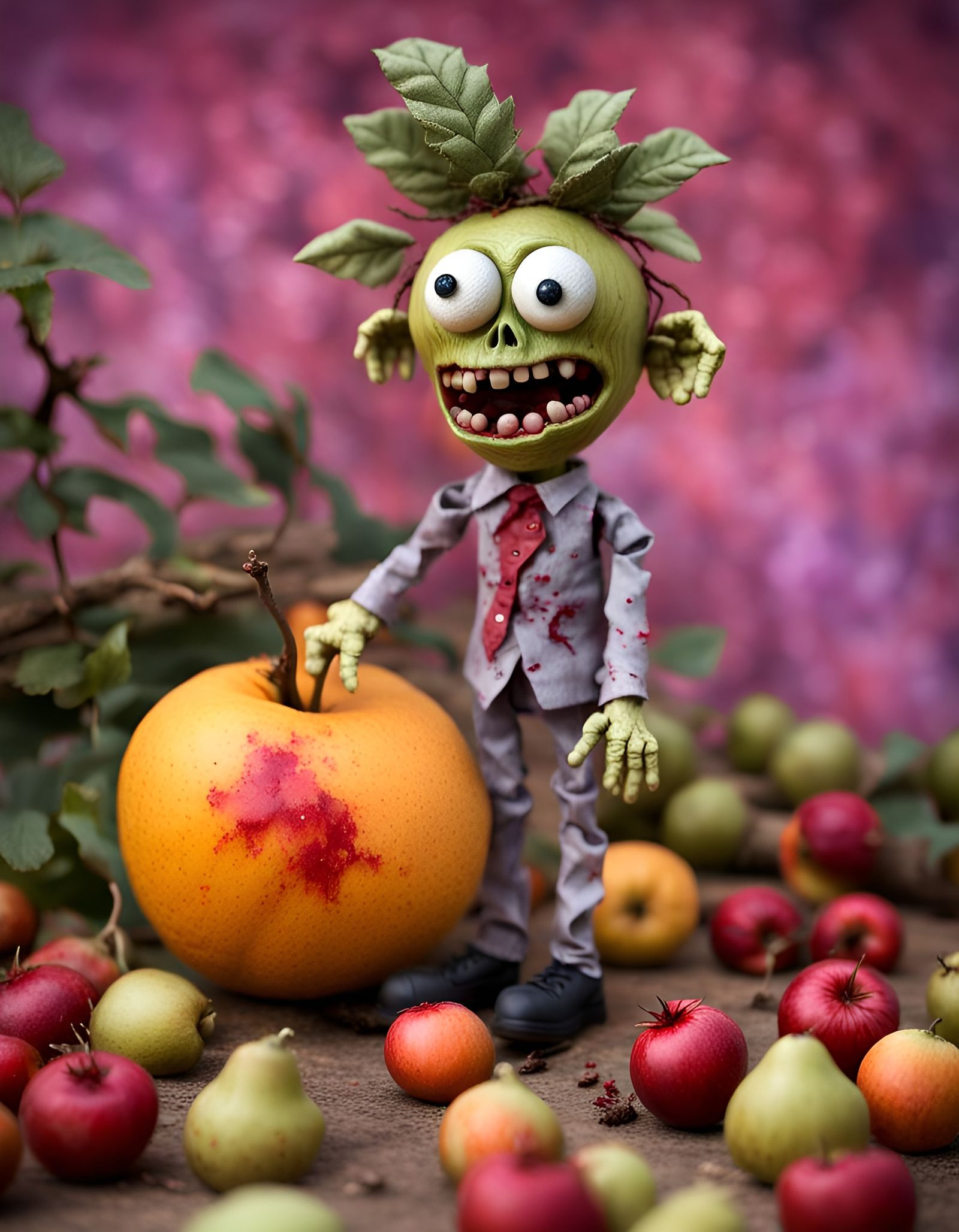 Cute Comical Fruit Zombie: Fantasy Art