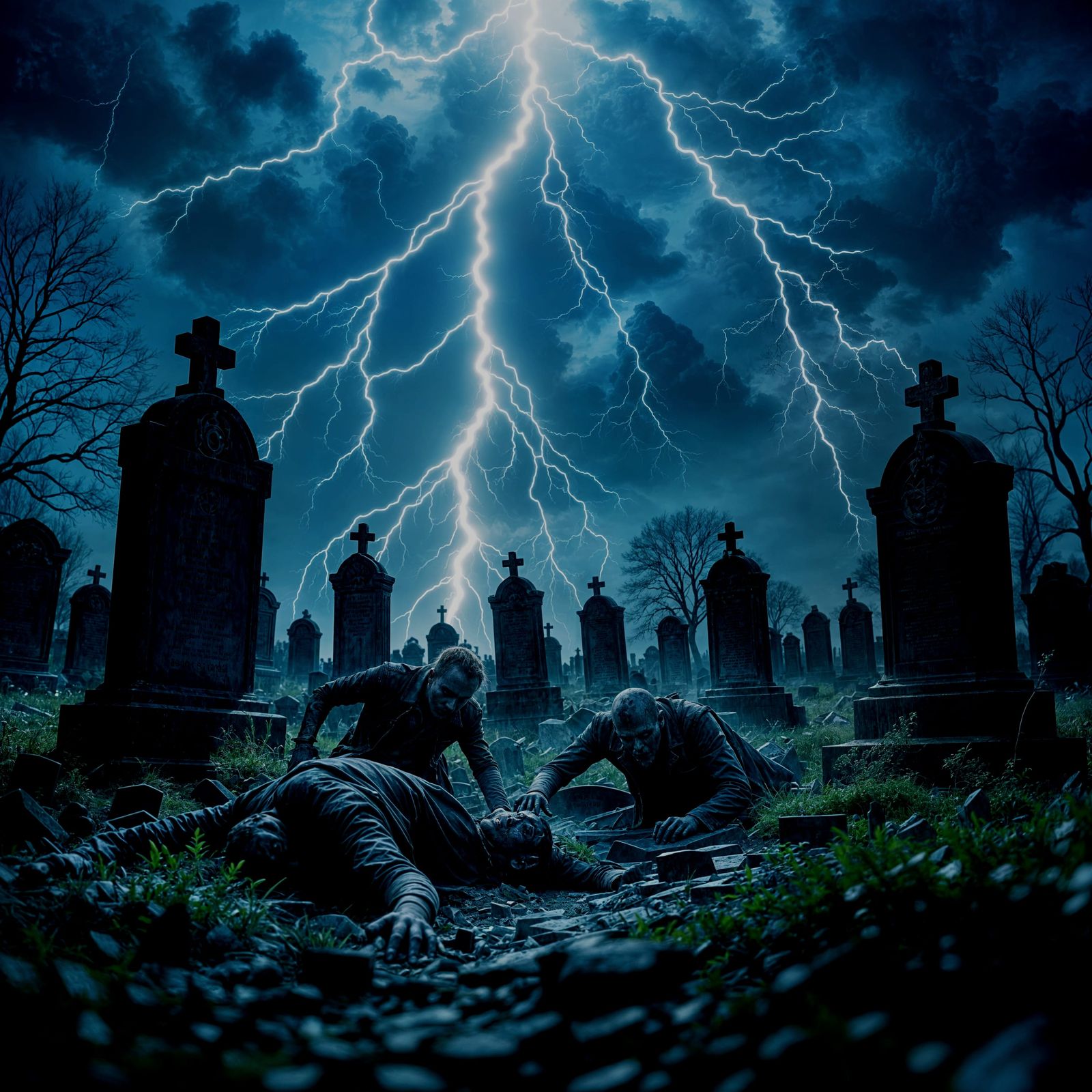 Zombie Apocalypse in Dark Cemetery