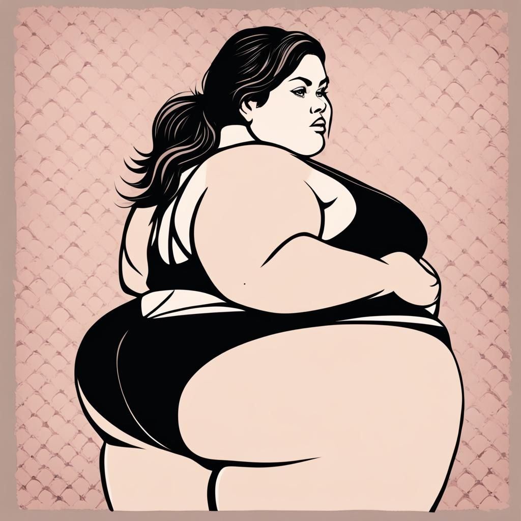 Side Profile of an Obese Woman in Bikini