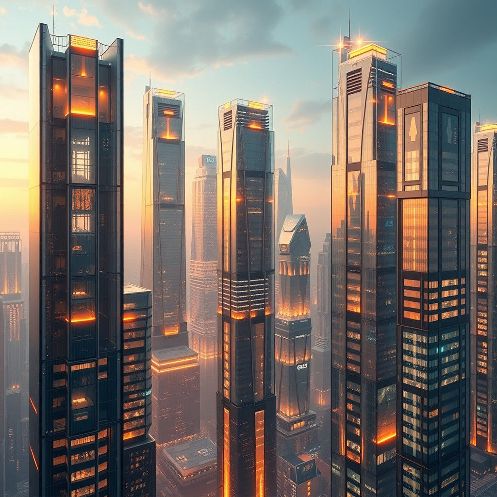 Futuristic Glass City Ablaze: Hyperrealistic Ethereal Light