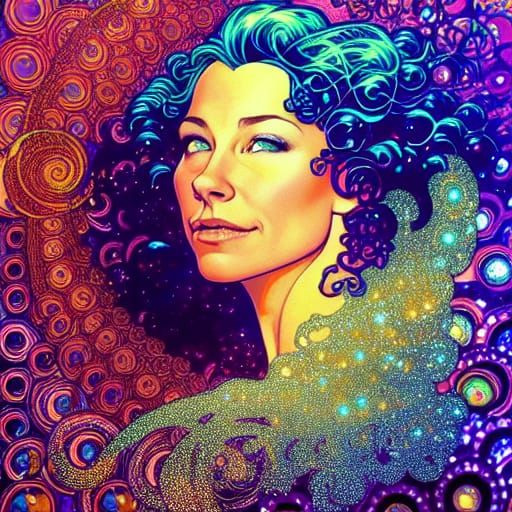 Beautiful Woman with Halo in Oil Painting Style