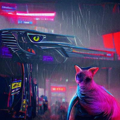 Cyberpunk Cat in Neon Cityscape
