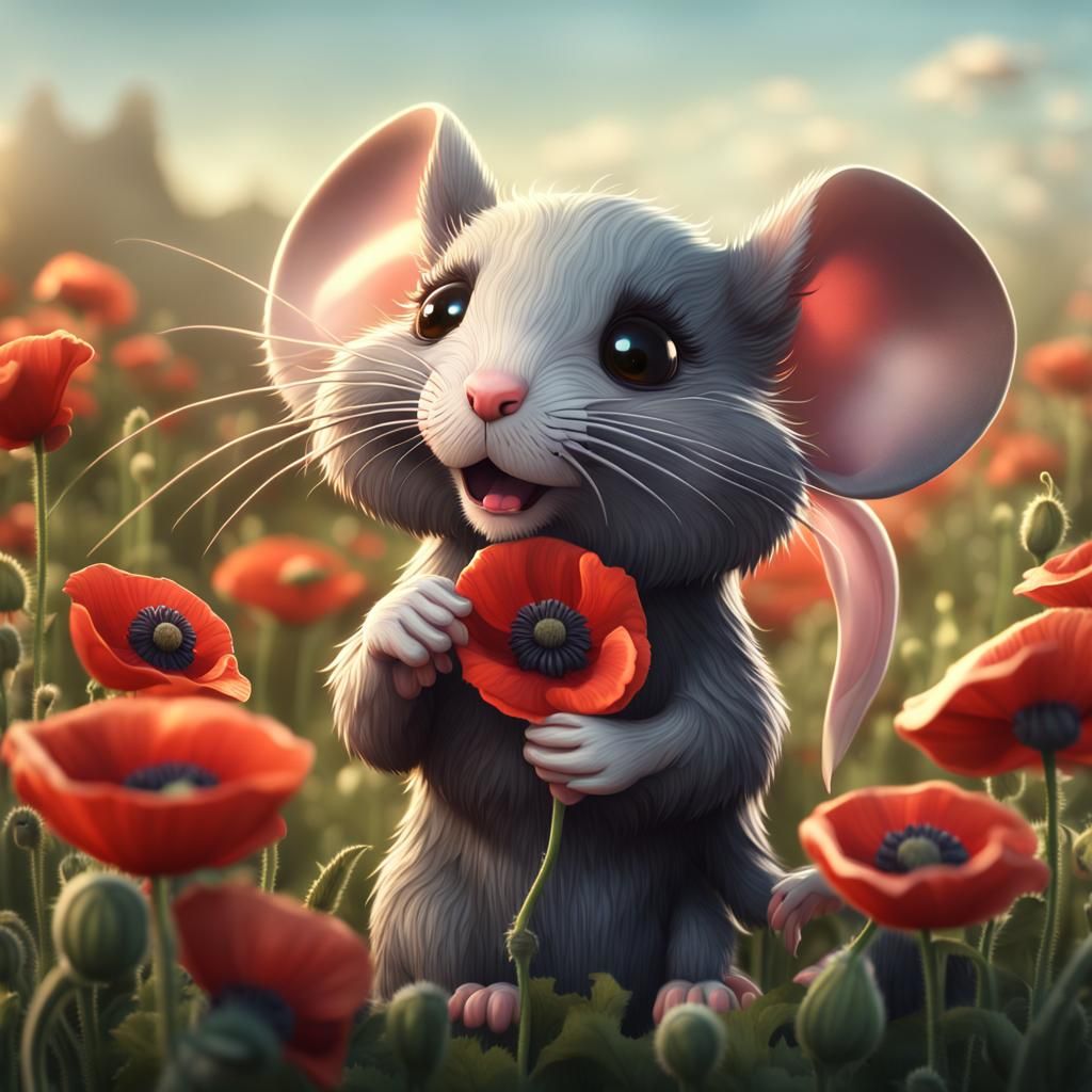 Mouse in a poppy field