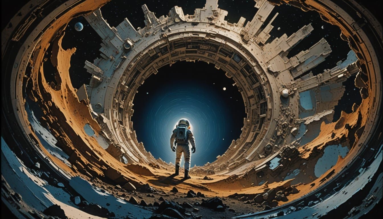 Astronaut Standing at the Edge of a Barren Wasteland