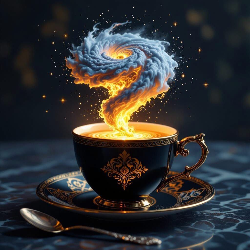 Opulent Coffee Cup Topped with Miniature Hurricane