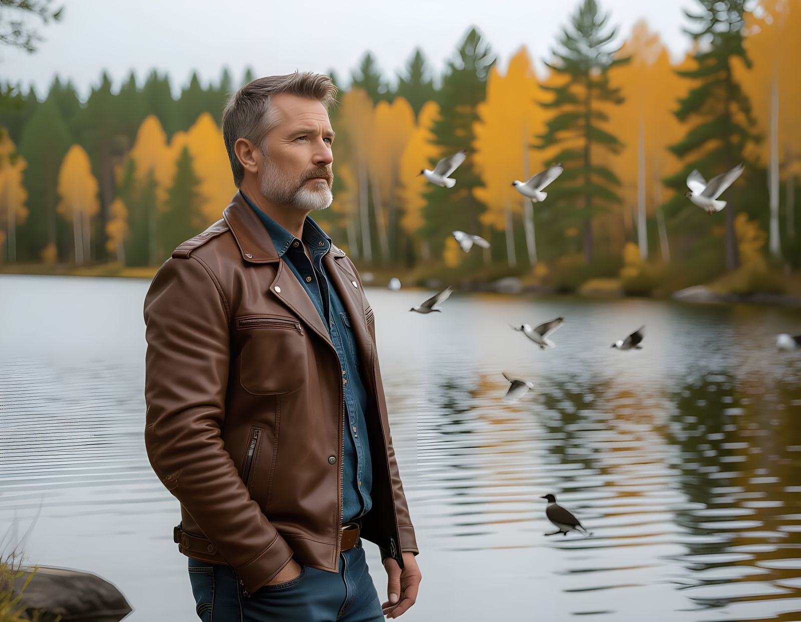 End of Summer: Man Watches Migrating Birds