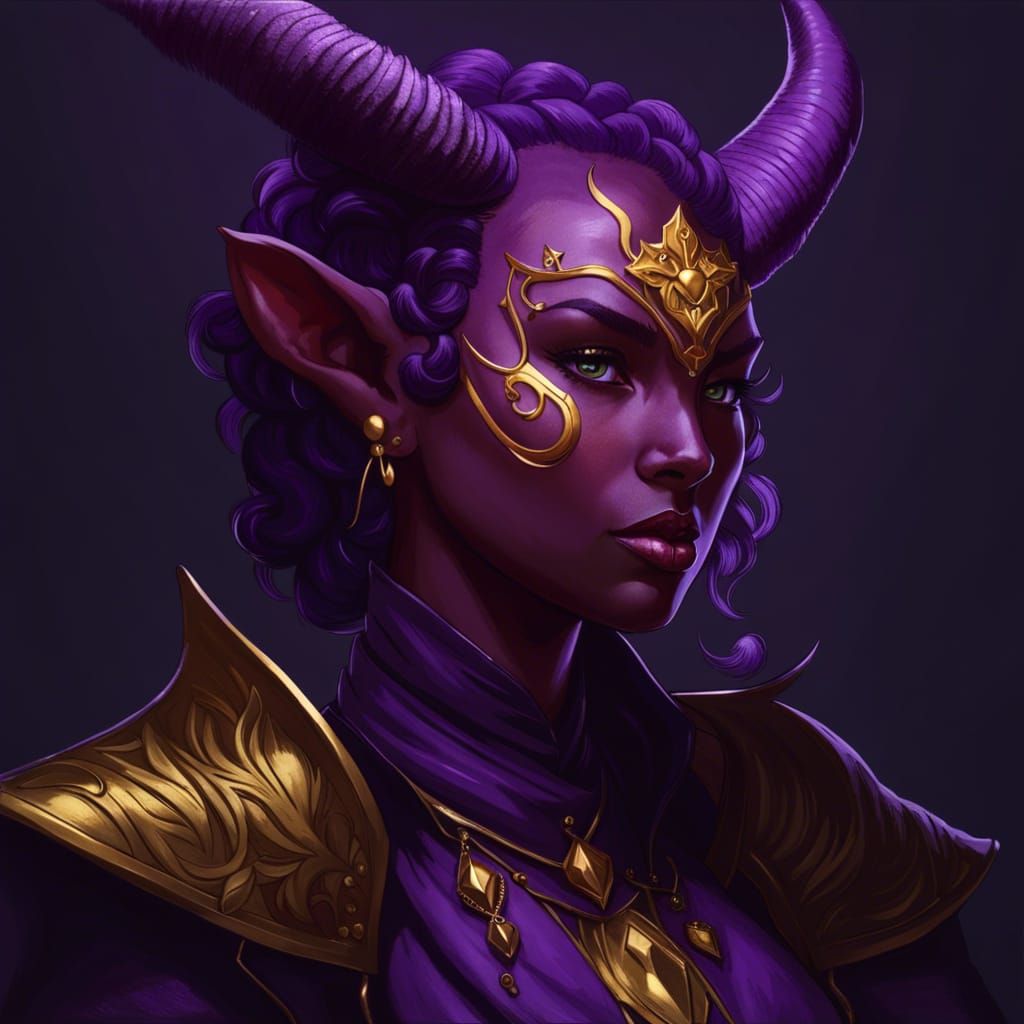 Purple Tiefling Warlock with Gold Accents