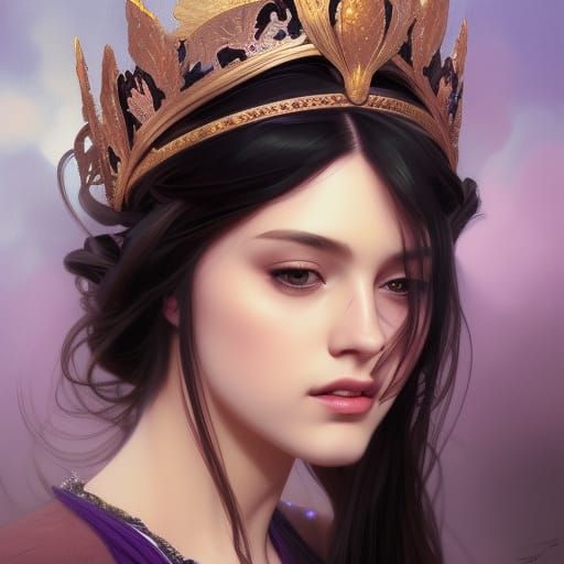 Crowned Woman in Purple Dress: Artgerm, Rutkowski Style
