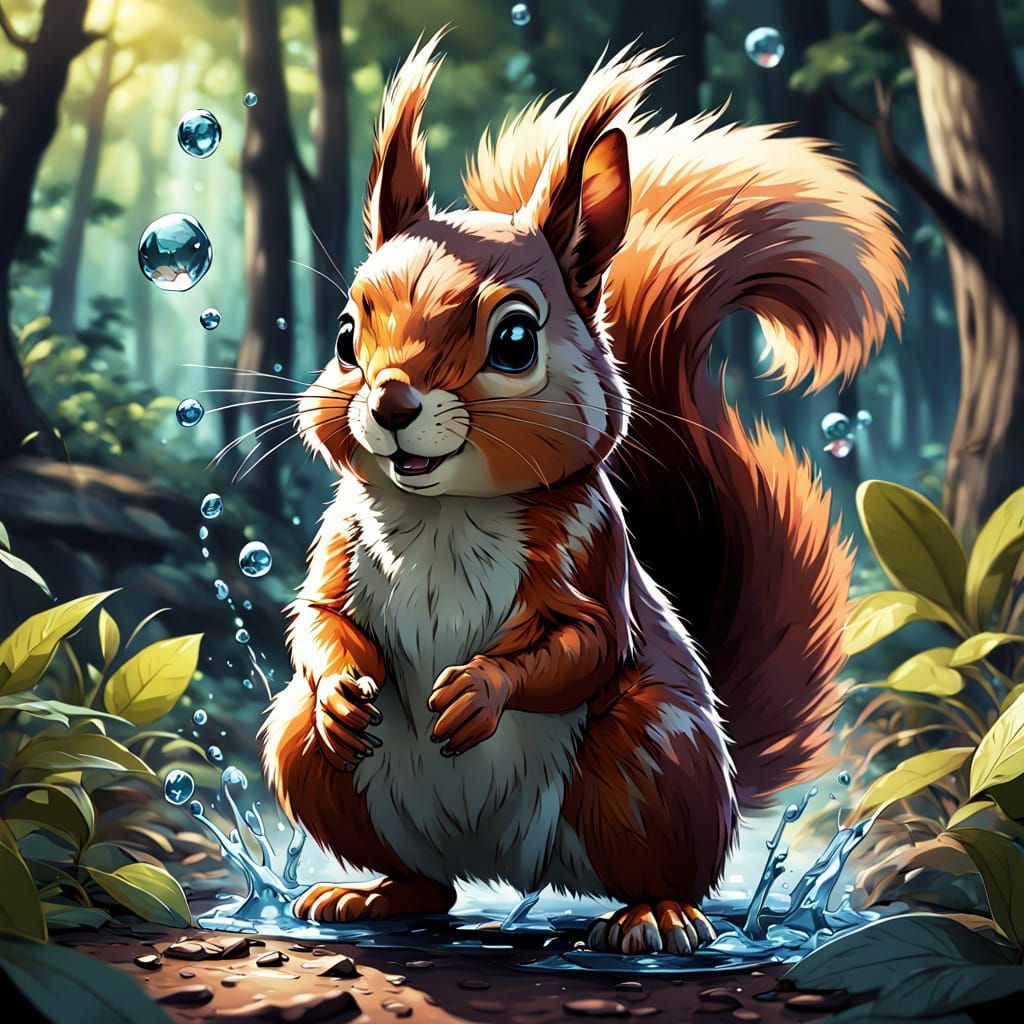 Squirrel Water Bombing Animals: Vibrant Digital Art