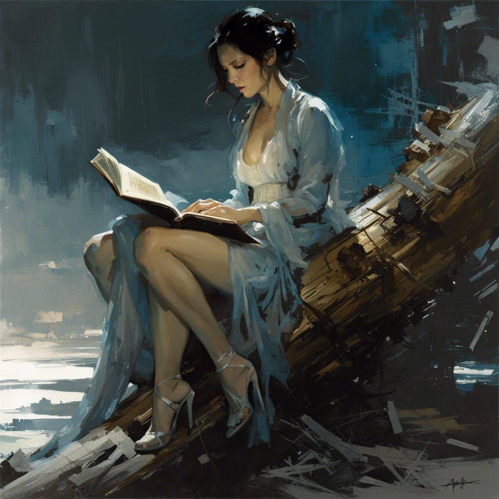 Woman Reading at Night, Digital Art