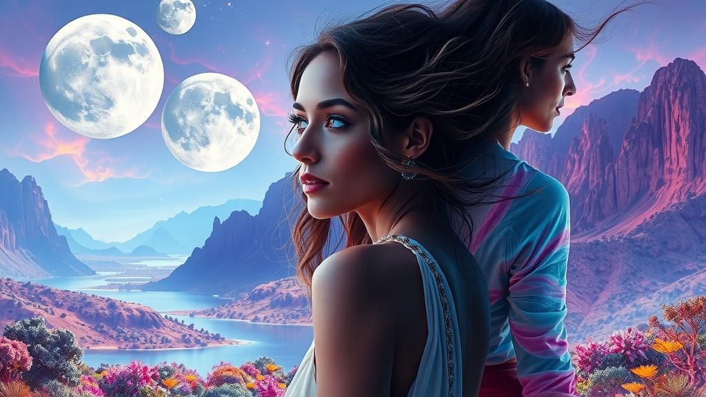 Surreal Double Exposure Portrait with Alien Landscape