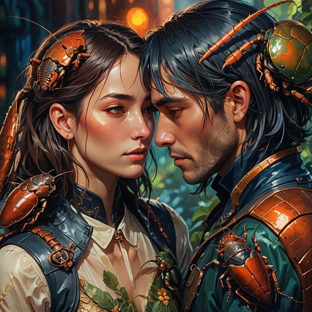 Romantic Embrace Interrupted: Hyper-Realistic Fantasy Art