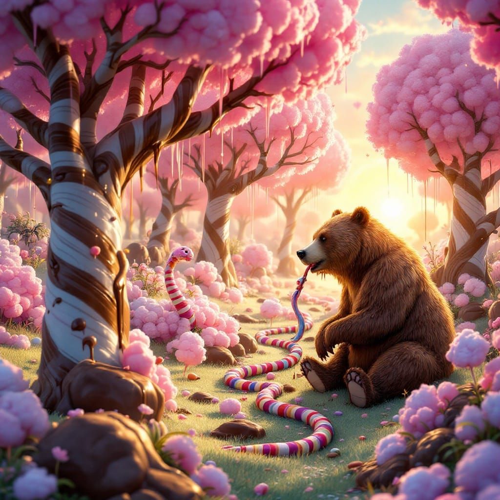 Whimsical Candy Forest with Chocolate Bear