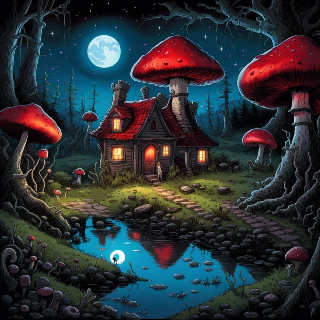 High Gothic Horror Village with Giant Mushrooms