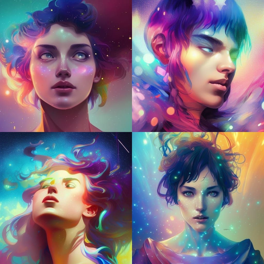 Rainbow Starry Portrait in Detailed Splash Art Style