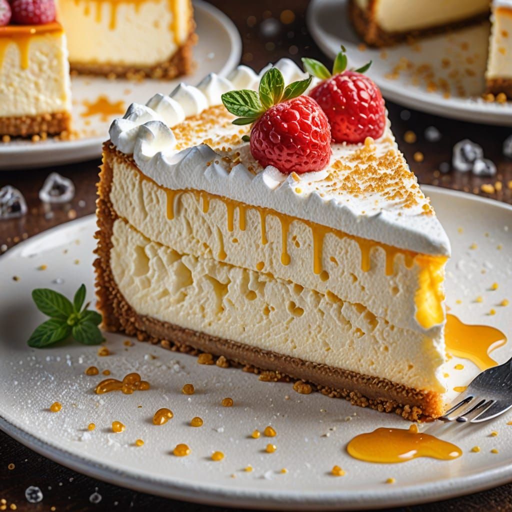Delicious Cheesecake Slice with Sparkling Rain Icing