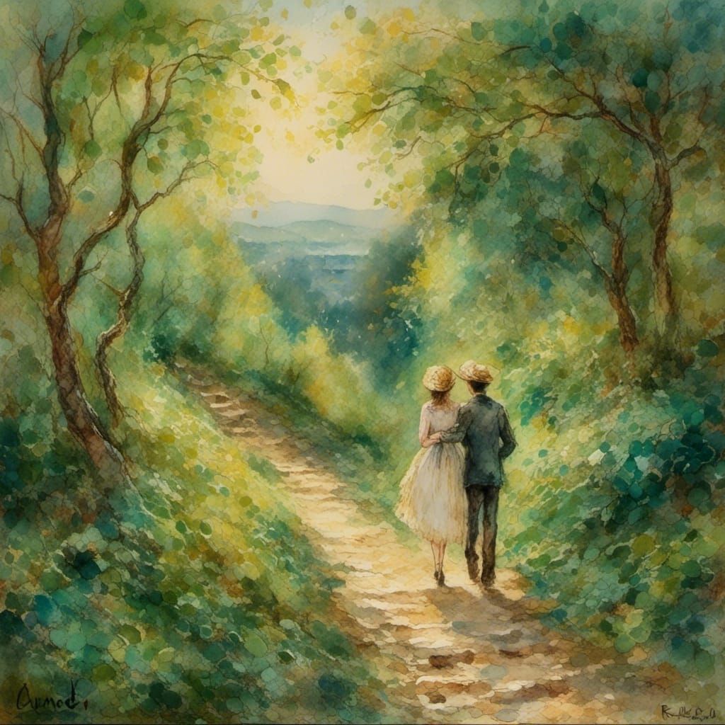 Impressionist Painting of Couple Saying Goodbye