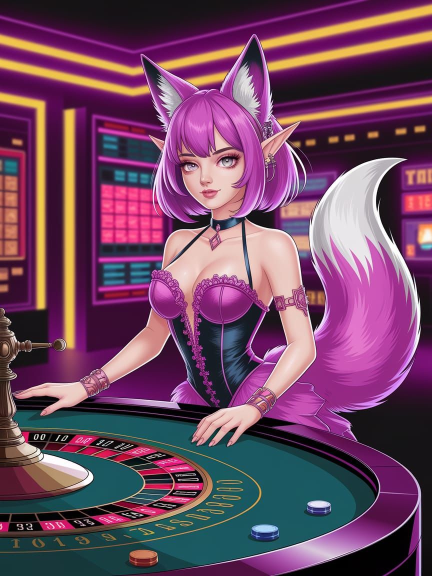 Cyberpunk Fox Elf Fairy Waifu at Casino Roulette