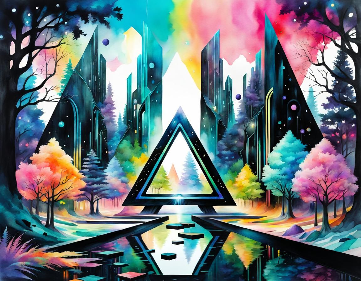 Futuristic Forest City with Watercolor Pastel Colors