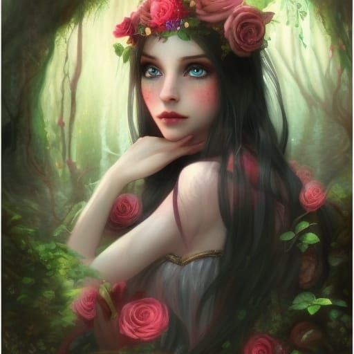 Enchanted Elf Portrait in Lake with Roses