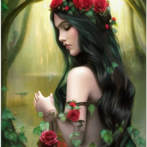 Enchanted Elf in Forest Lake: Fantasy Art